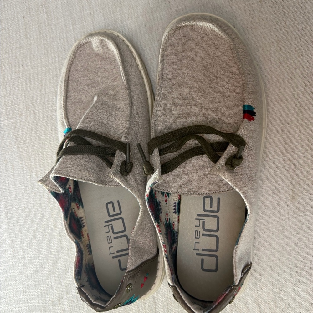 Hey Dude Light Gray Shoes with Patterned Accents